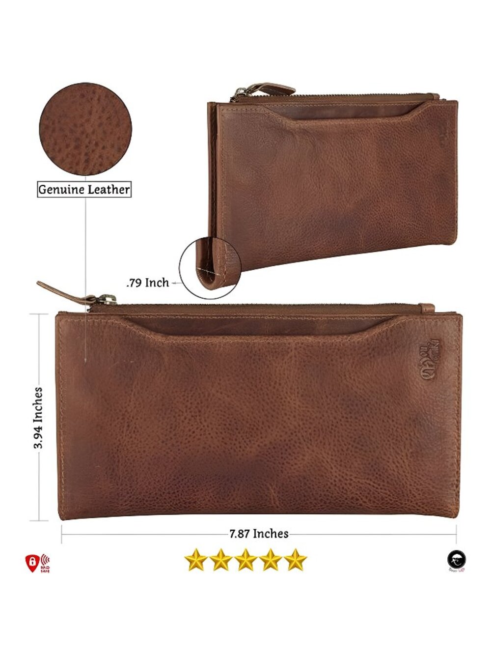 Genuine Leather RFID Blocking Long Wallet – Vintage Bifold for Men